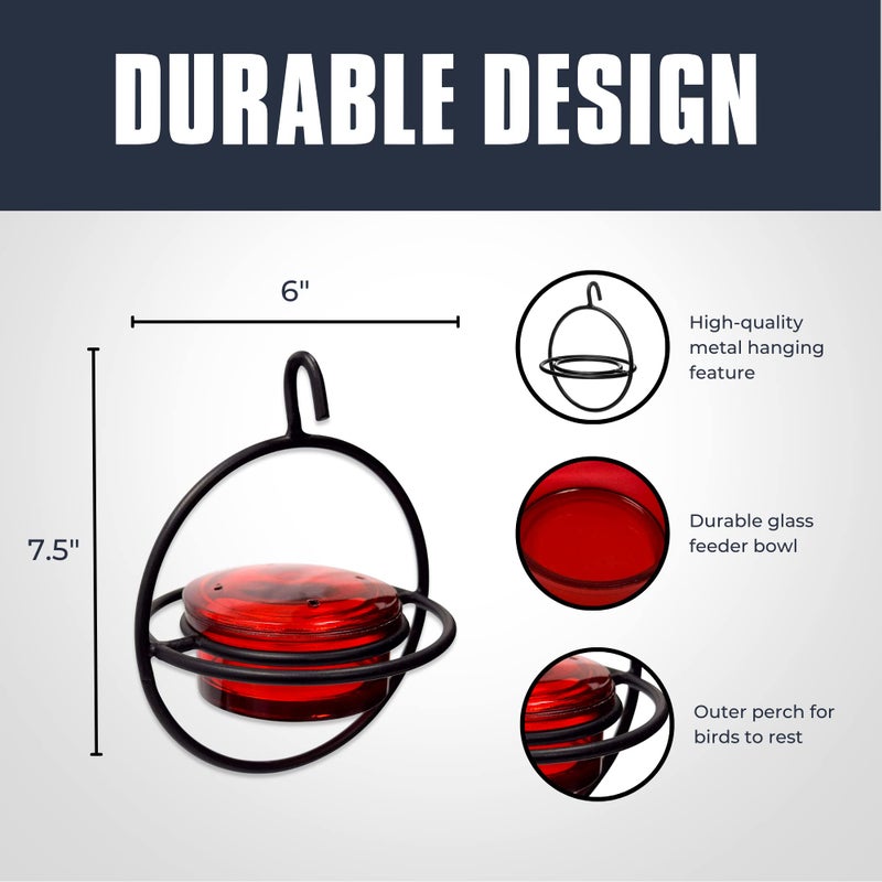 Monarch Abode Hanging Hummingbird Feeders for Outdoors, Single Handcrafted Hanging Glass Hummingbird Feeder with Red Bowl & Perch, Decorative Humming Bird Feeders for Outdoors Garden Patio Deck - Image 2